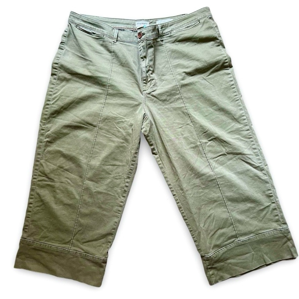 Anthropologie Olive Green Wide-Leg Cropped Pants with Cuffed Hems